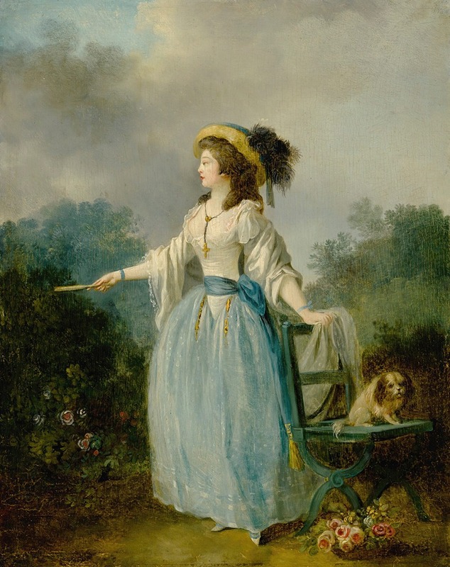 Jean-Frédéric Schall - A Lady In a Garden With Her Dog