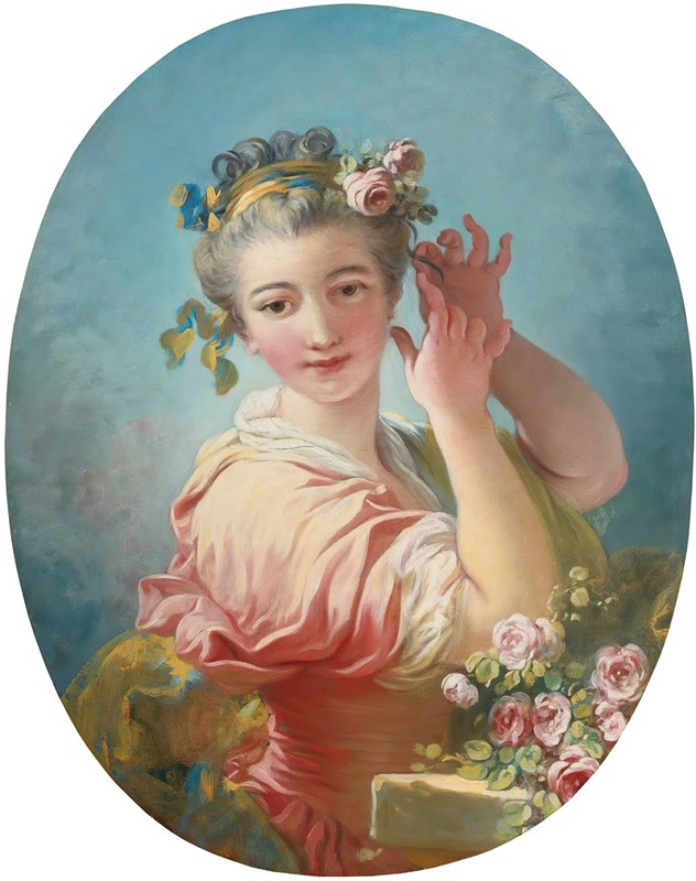 Jean-Honoré Fragonard - A Young Woman Adorning Her Powdered Coiffure With a Spray of Roses
