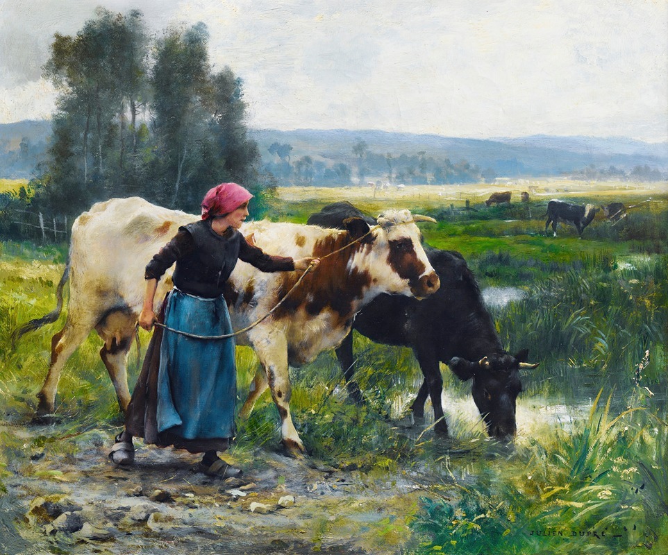 Julien Dupré - Young Peasant Woman With Two Cows