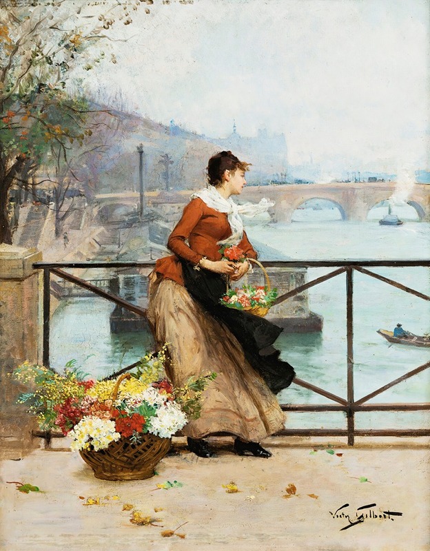 Victor Gabriel Gilbert - The Flower Vendor On The Pont Des Arts, Paris
