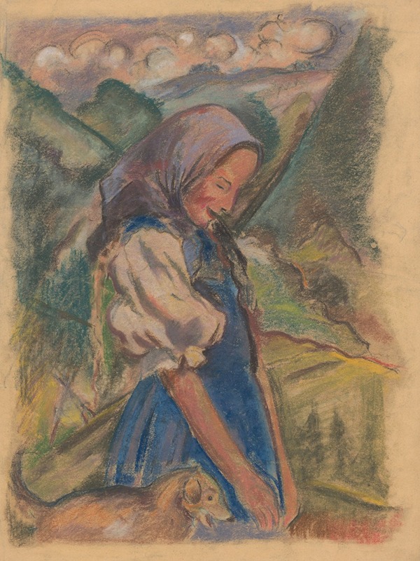 Arnold Peter Weisz-Kubínčan - Girl with a Dog in a Landscape