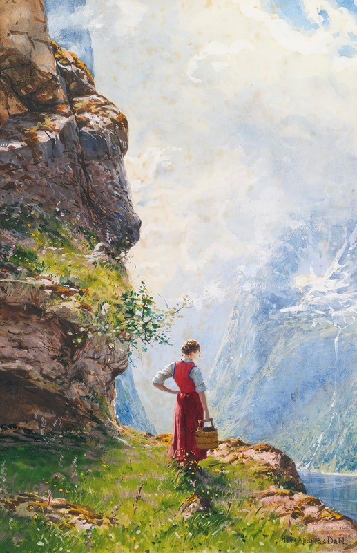 Hans Dahl - A Young Girl By A Fjord