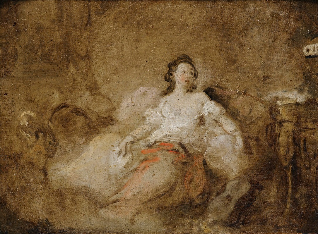 Jean-Honoré Fragonard - Young Lady Wearing A Negligée In An Interior