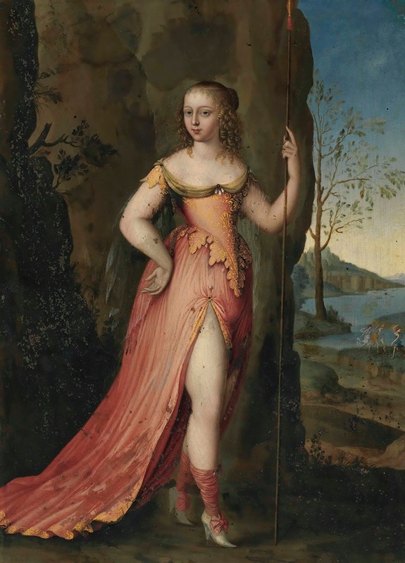 Joseph Werner the Younger - Portrait of a lady, full-length, as Diana, in a rocky landscape