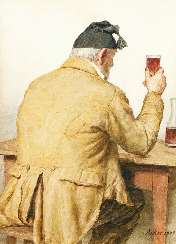 Albert Anker - Old Man Sitting At Table, Shown From Behind