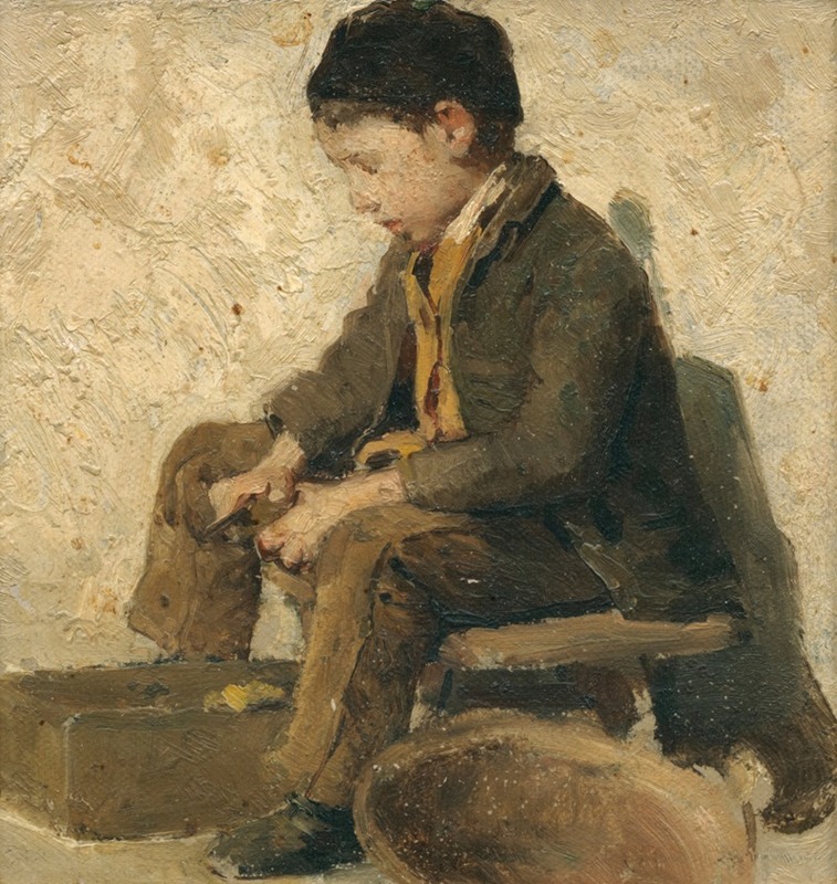 Albert Anker - Sitting Boy Peeling Vegetables