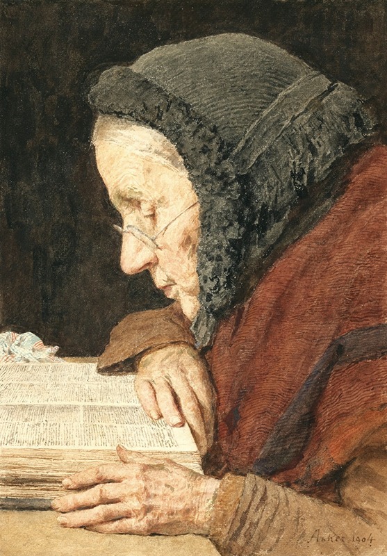 Albert Anker - Old Woman Reading The Bible
