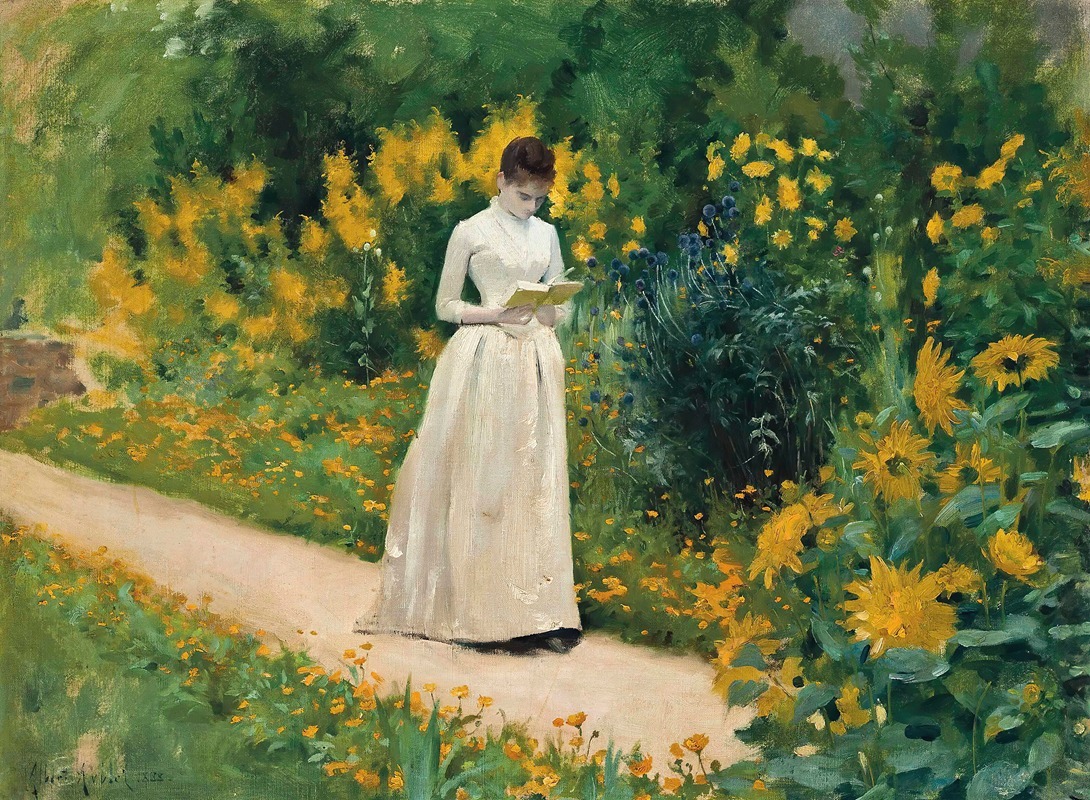 Albert Aublet - Reading on the garden path