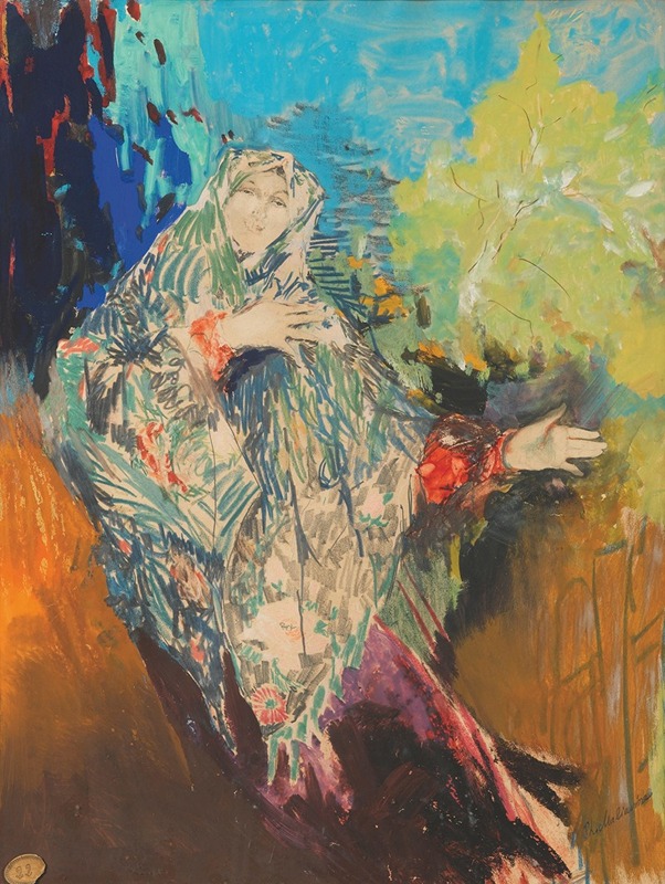 Filipp Malyavin - Dancing Peasant Woman In A Colourful Shawl