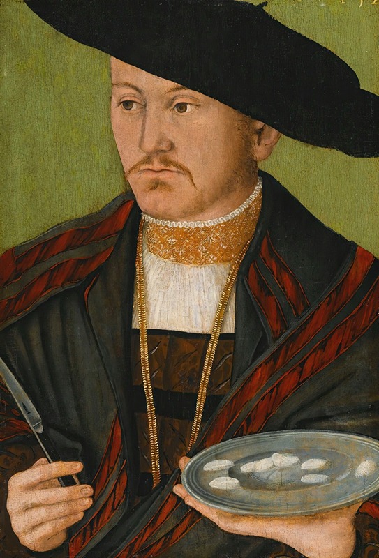 German School - Portrait Of A Man Cutting Scallops, With A Fish Knife