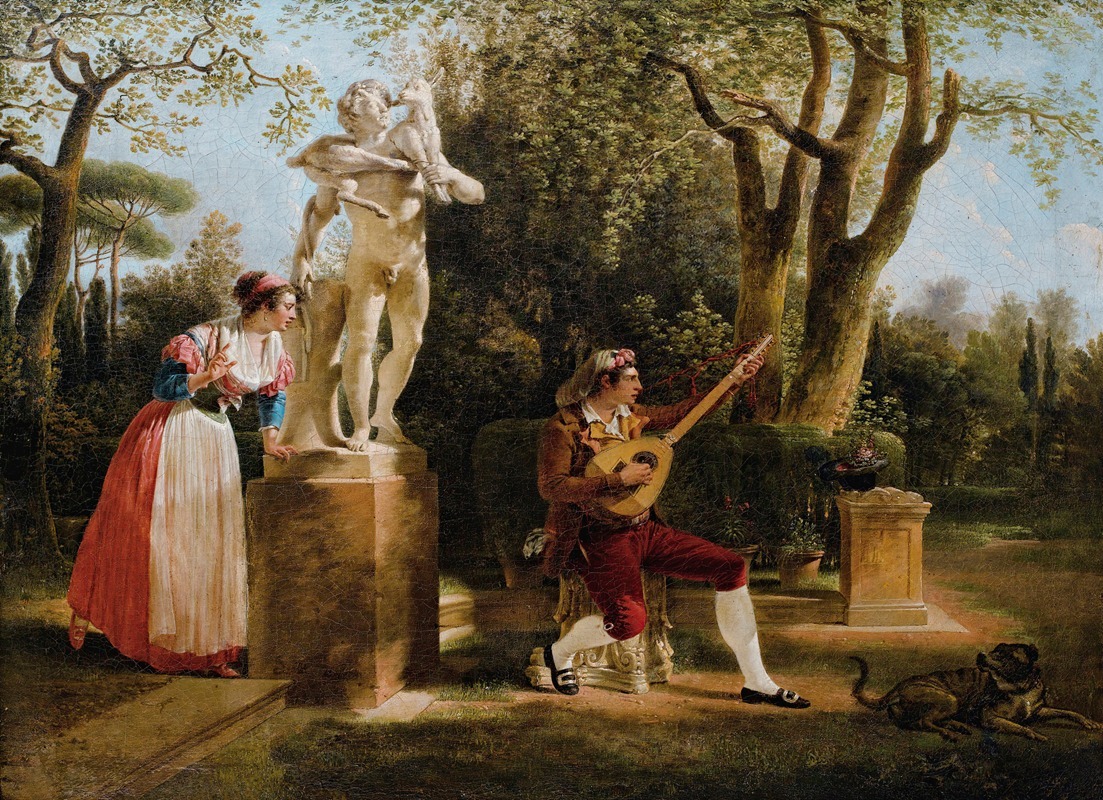 Jacques Sablet - Elegante Listening To A Guitar Player In A Park In Rome