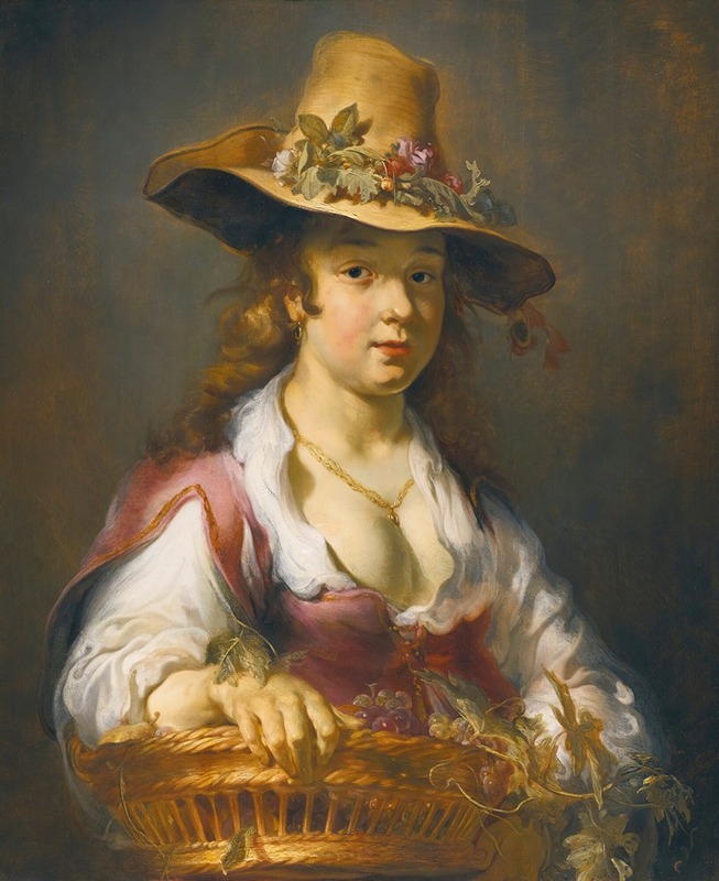 Jan van Noordt - A Girl With A Basket Of Fruit