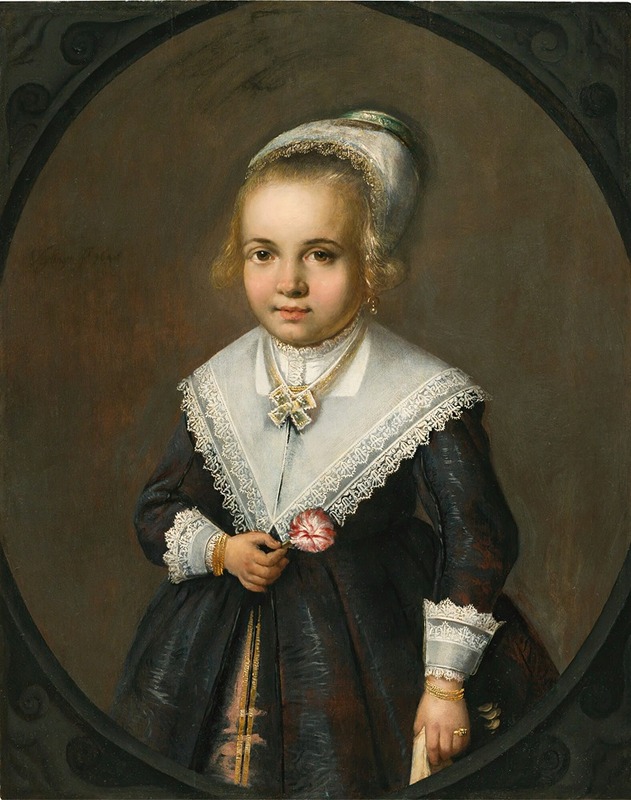 Jan van Teylingen - Portrait Of A Young Girl Holding A Flower