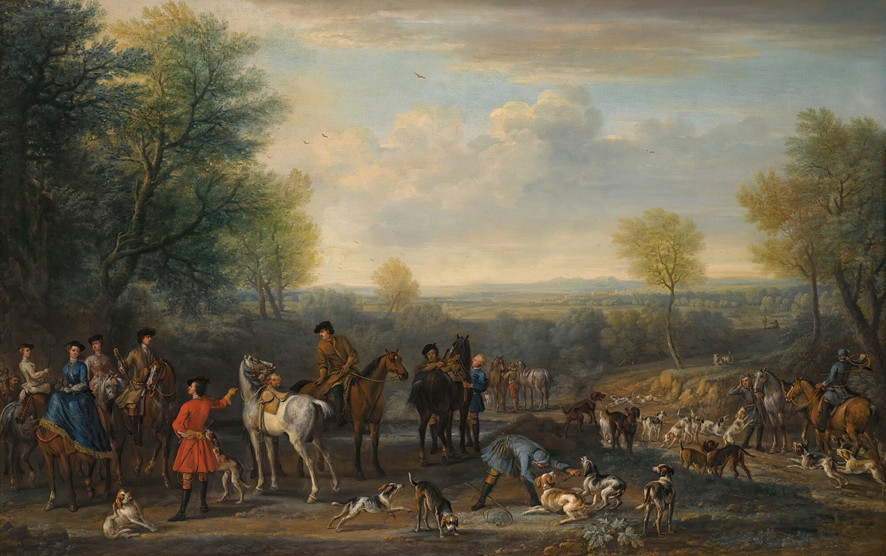 John Wootton - A Hunting Party; Possibly Depicting Charles Spencer, 3rd Duke Of Marlborough (1706-1758) And His Wife Elizabeth, Countess Of Marlborough (D.1761)