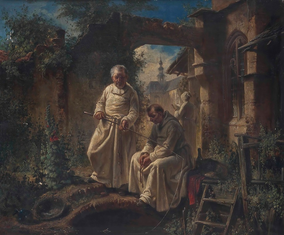 Louis Von Hagn - Fishing at a monastery