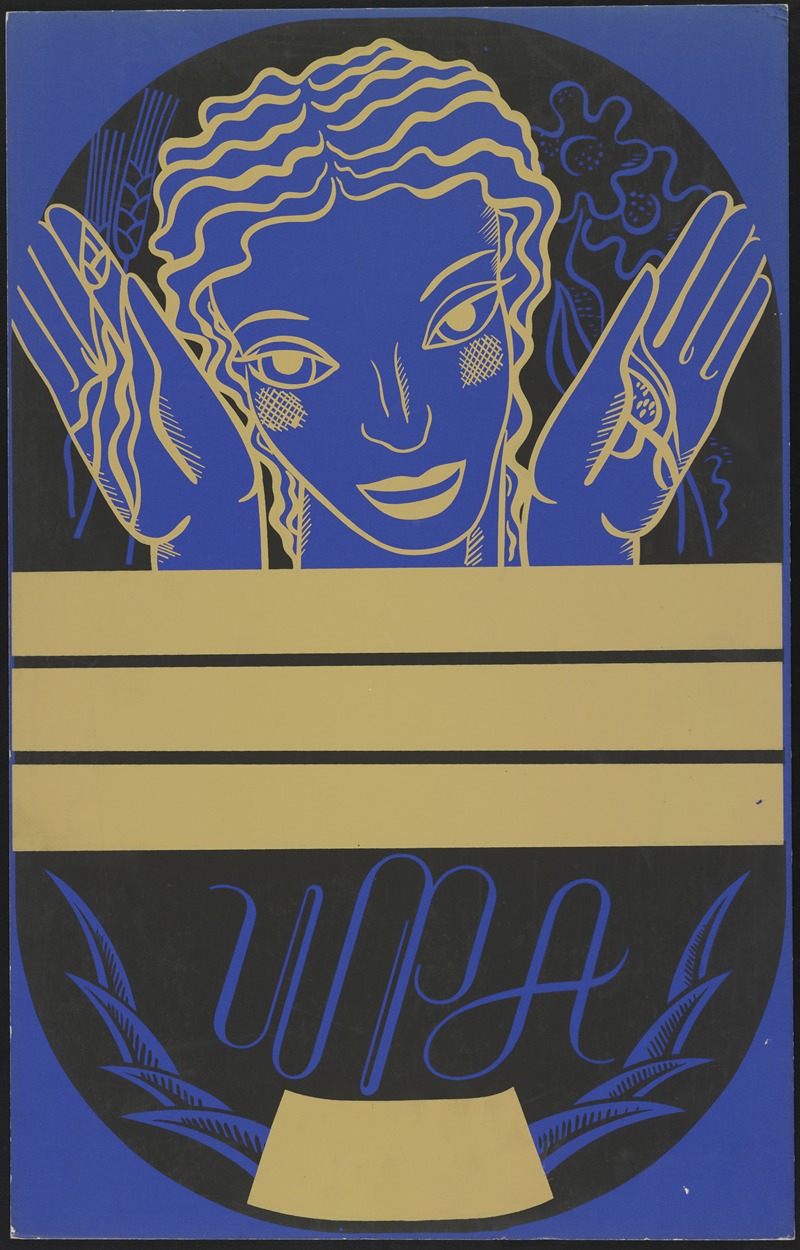 Anonymous - WPA poster design showing the head and hands of a woman holding flowers and wheat