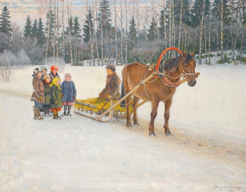 Nikolai Bogdanov-Belsky - Winter Sleigh With Children