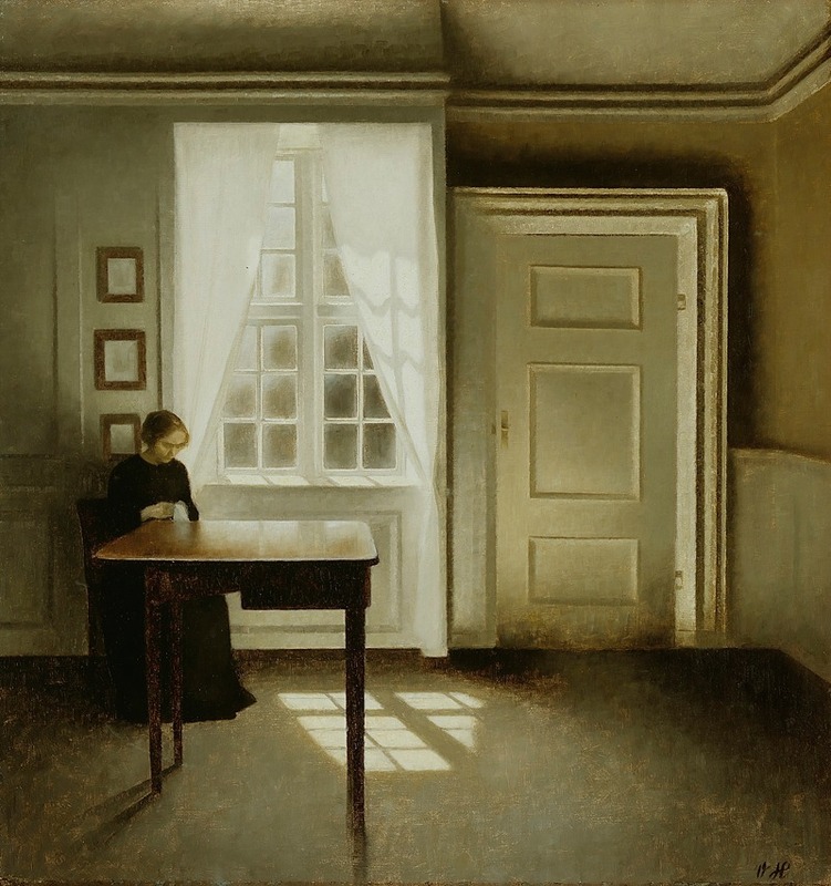 Interior With A Lady by Vilhelm Hammershøi - Artvee