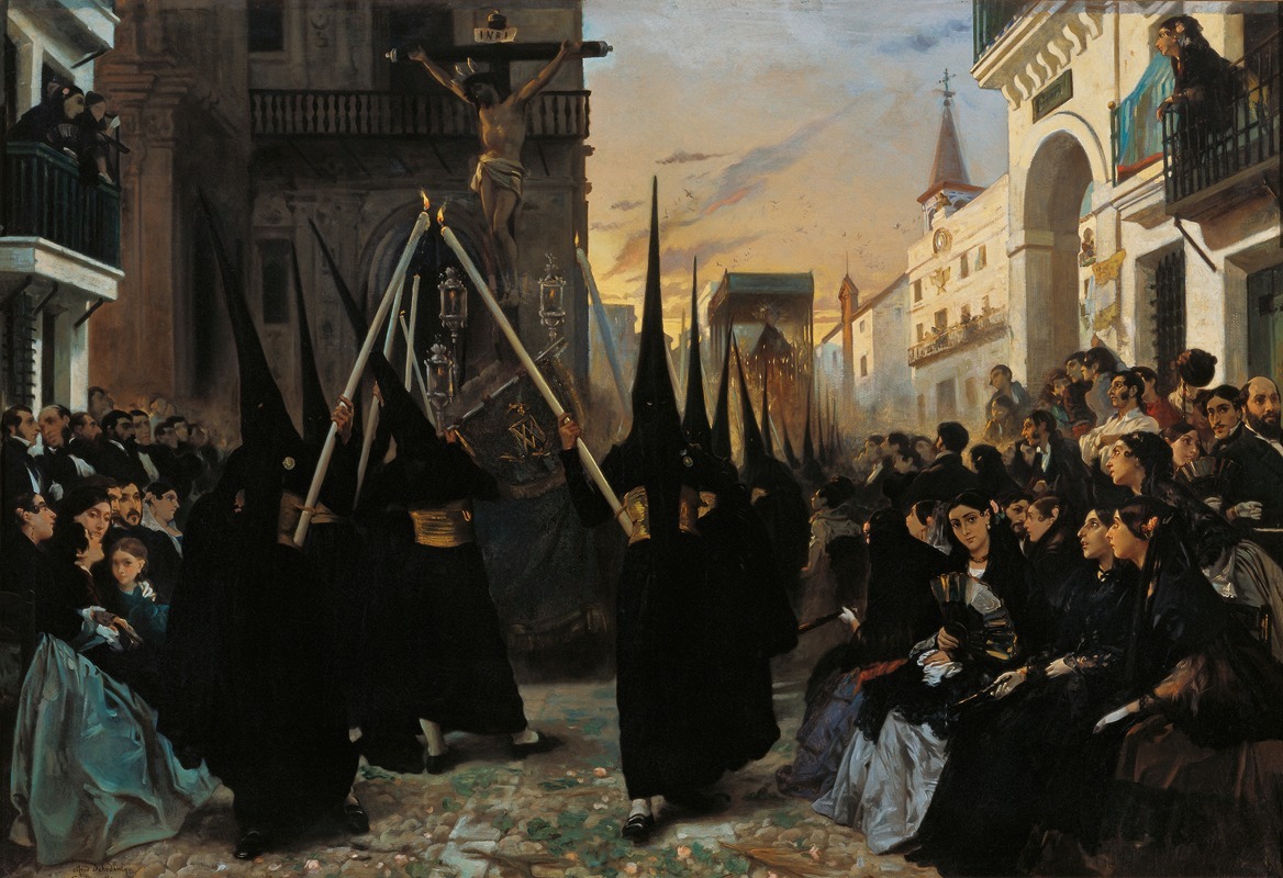 Alfred Dehodencq - A Confraternity in Procession along Calle Génova