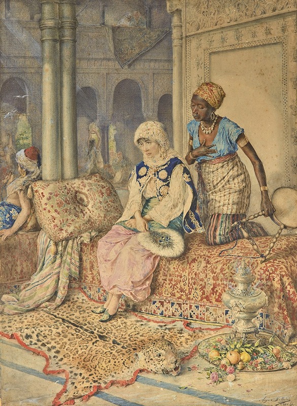 Augusto Ballerini - Woman and her maid in a harem