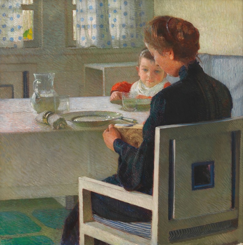 Carl Moll - Mutter und Kind bei Tisch (Beim Frühstück)