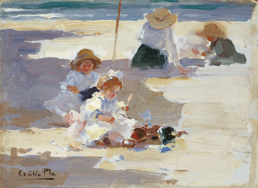 Cecilio Plá y Gallardo - Playing on the Beach
