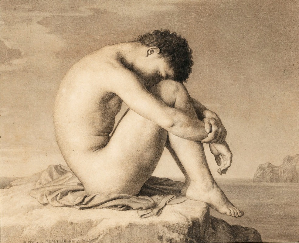 Jean-Baptiste Danguin - Jeune Homme Assis En Bord De Mer, D’après Hippolyte Flandrin