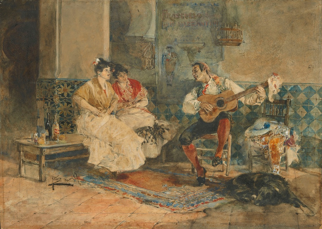 Joaquín Sorolla - Two women in an interior listening to a guitarist