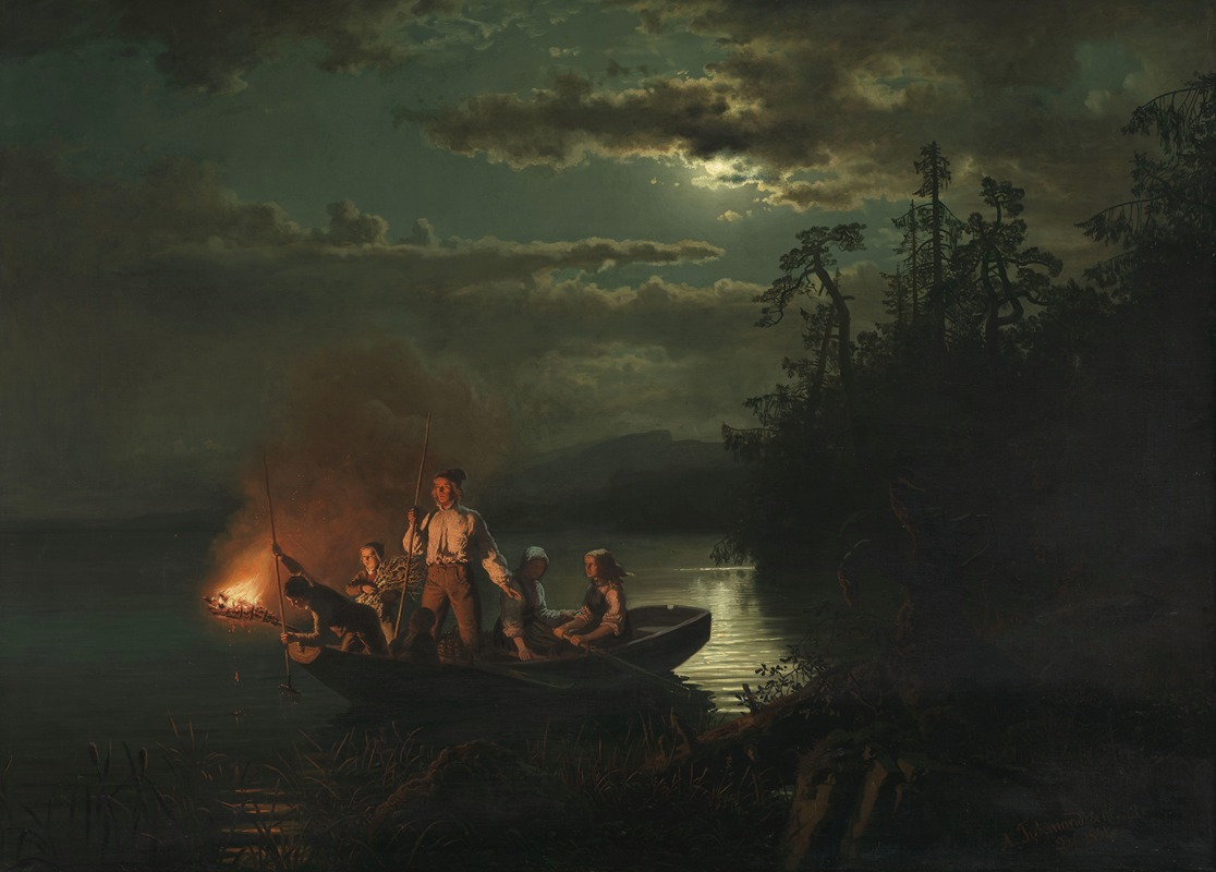Adolph Tidemand - Spear Fishing on Lake Krøderen