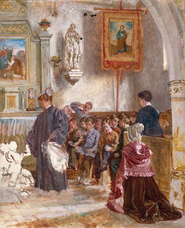 Auguste Dutuit - Catéchisme dans une église