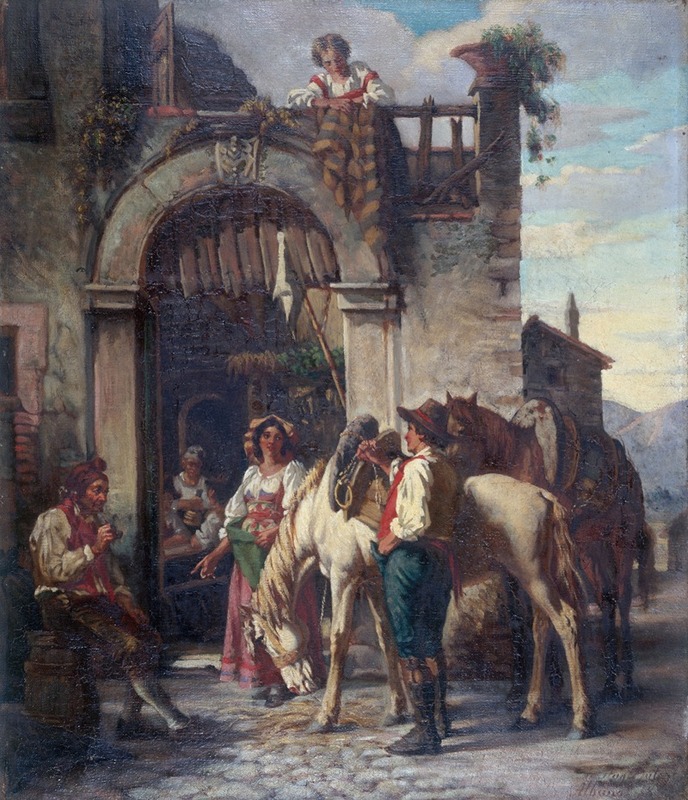Auguste Dutuit - La halte des chevaux à l’auberge