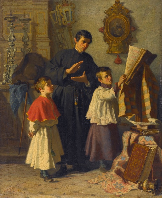Auguste Dutuit - La leçon de chant des enfants de choeur, dans une sacristie à Rome