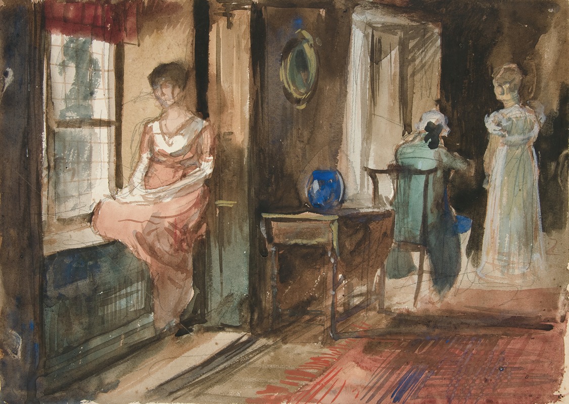 Edwin Austin Abbey - Sketch of figures in an interior