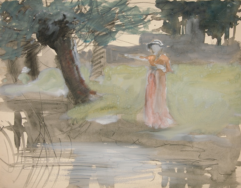 Edwin Austin Abbey - Woman standing by a riverbank