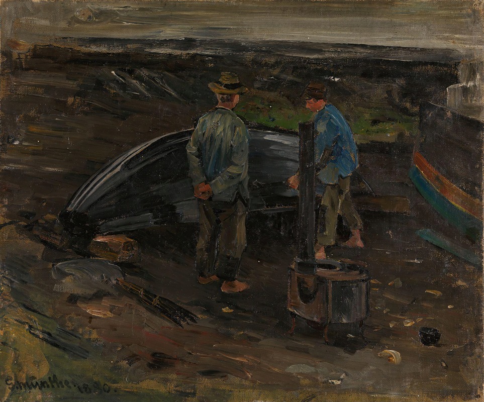 Gerhard Munthe - Boys taring a Boat, Nevlunghavn