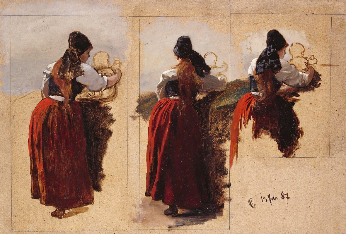 Hans Gude - Studies of a Woman from Rügen