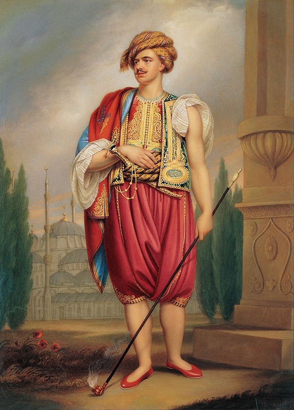 Henry Bone - A Portrait of Thomas Hope in Turkish Costume