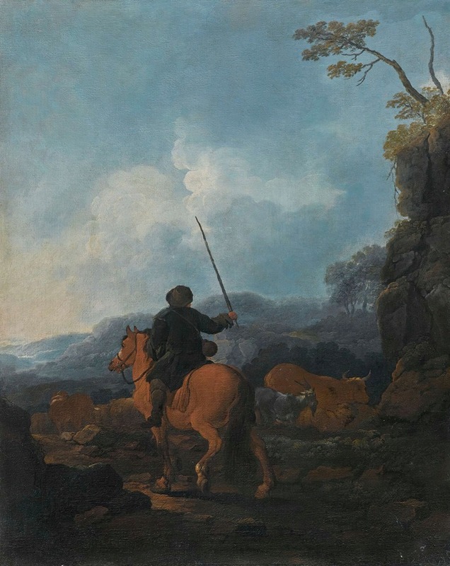Johann Melchior Roos - A shepherd riding a horse and leading his flock in a landscape