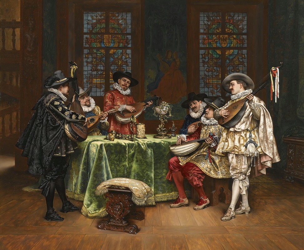 Adolphe-Alexandre Lesrel - Interior with troubadours
