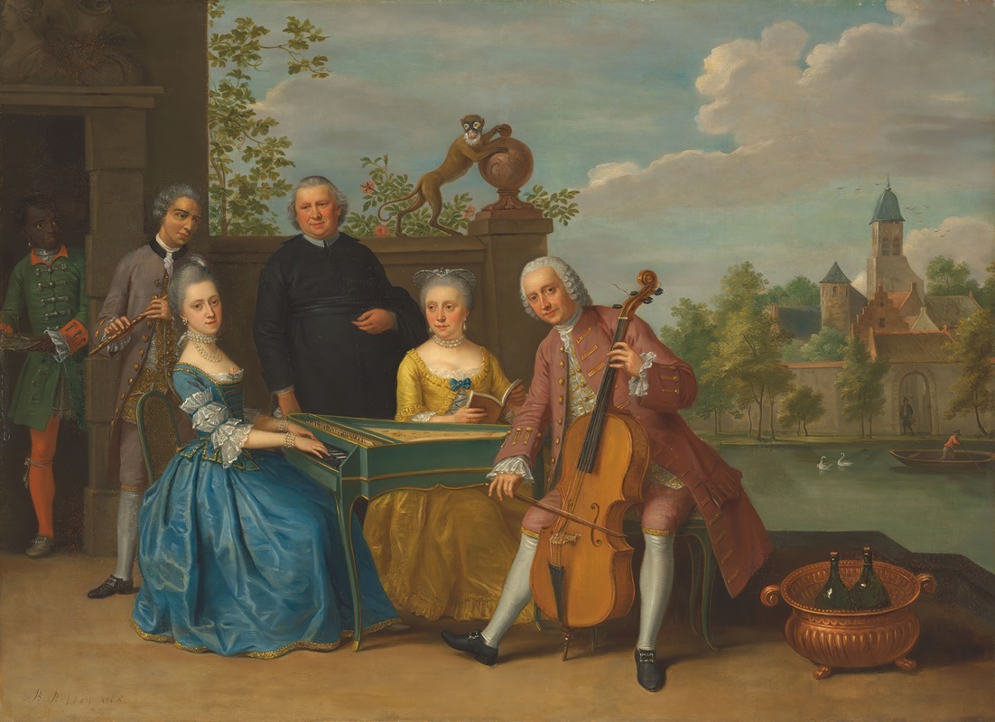 Balthasar Beschey - An elegant company, traditionally identified as the wedding of Jacob Johannes Cremers, all seated and making music on a terrace