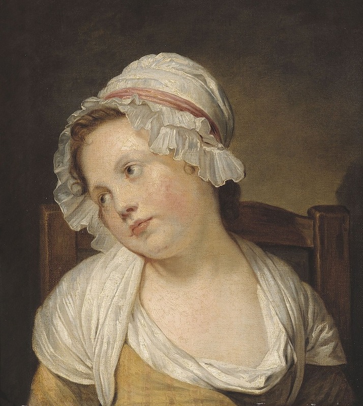 French School - Portrait de petite fille au bonnet blanc