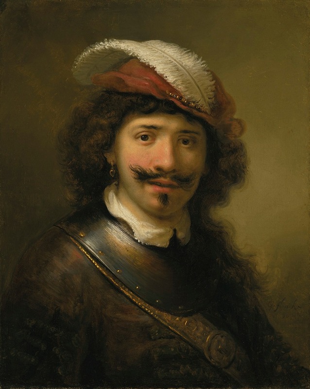 Govert Flinck - A young man in a gorget with a plumed hat