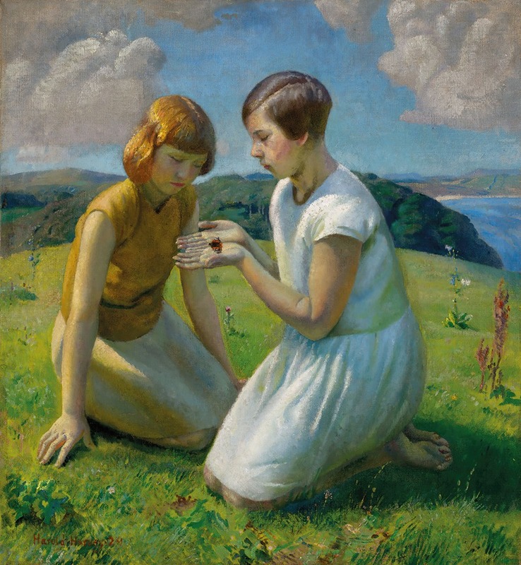 Harold Harvey - Two young girls with a butterfly