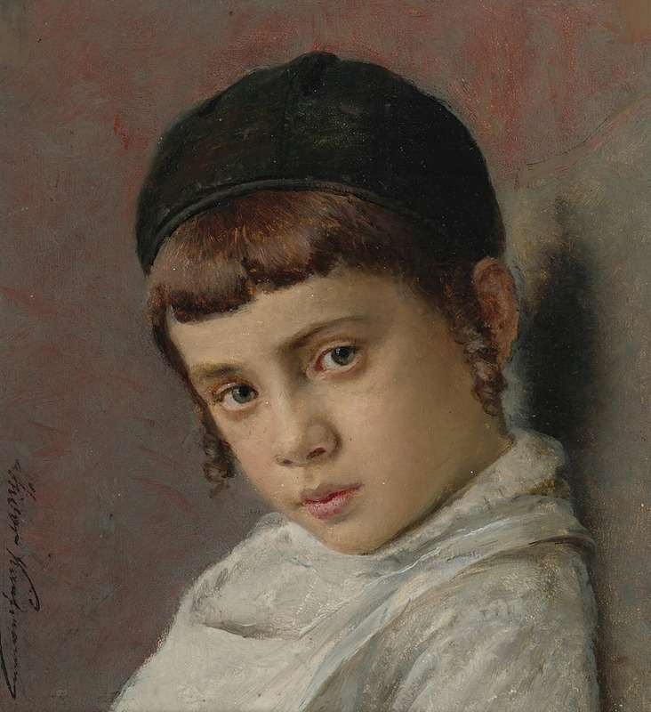 Isidor Kaufmann - Portrait of a young boy with peyot