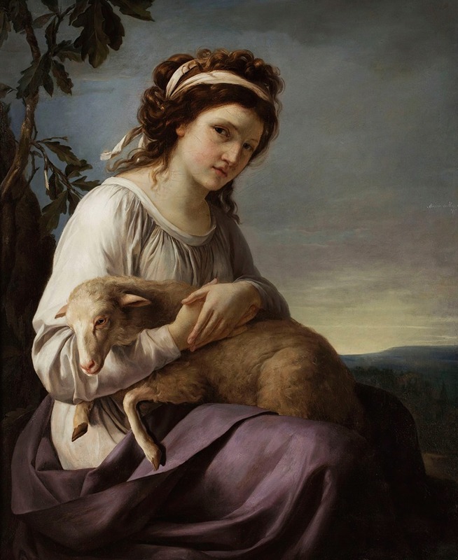 Jeanne-Louise Vallain - Portrait of a young woman holding a lamb
