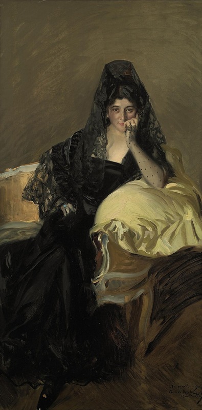 Joaquín Sorolla - Portrait of Señora de Urcola wearing a black mantilla