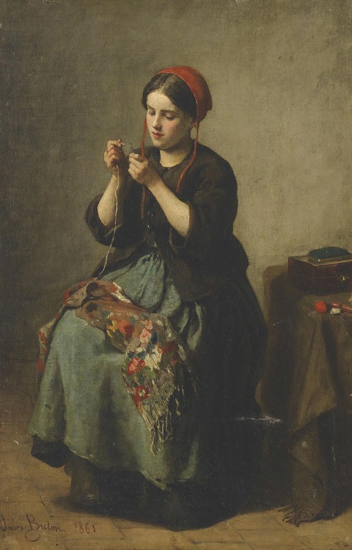 Jules Breton - Peasant woman threading a needle
