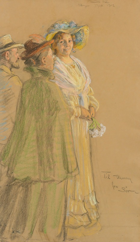 Peder Severin Krøyer - Postmaster Schrøder, Anna Ancher and Henny Brodersen