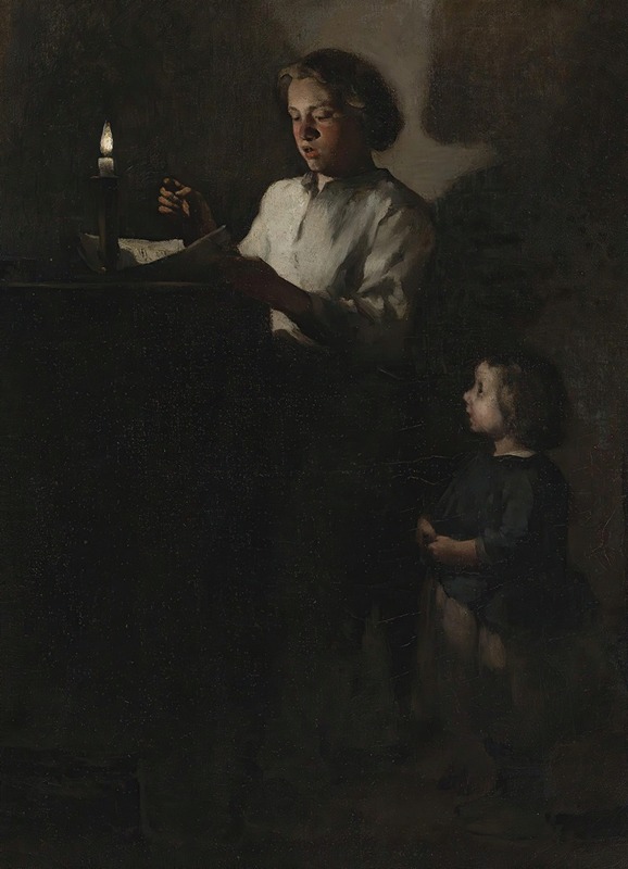 Théodule Ribot - Reading by candlelight