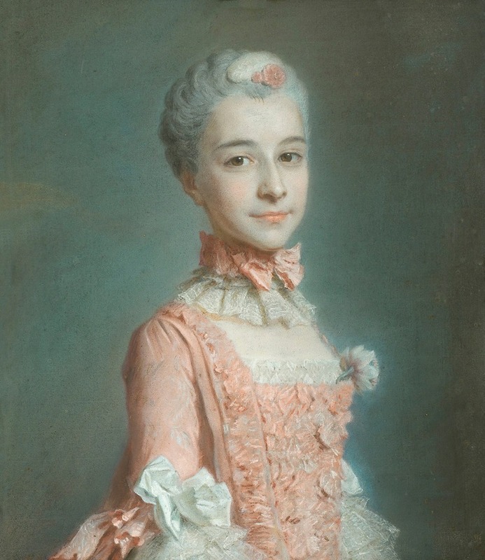 Maurice-Quentin de La Tour - Portrait of a lady wearing a pink dress
